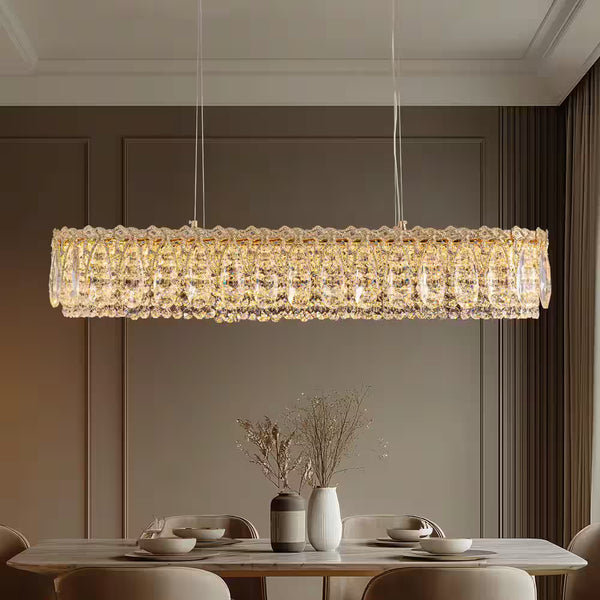 39 In. Modern Brass Crystal 1-Light Island Chandelier for Dining Room with Crystal Shades