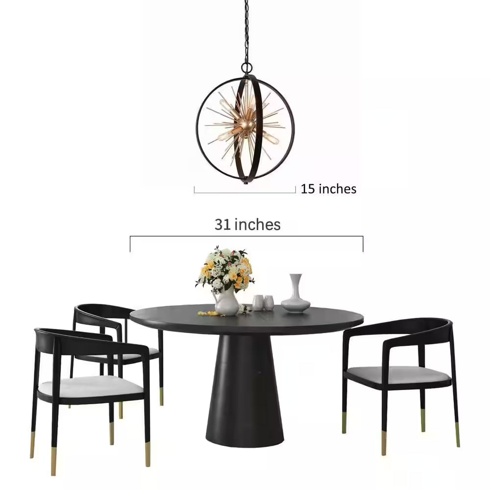 Modern Globe Chandelier Pendant Light Cali 6-Light Black & Brass round Dining Room Chandelier
