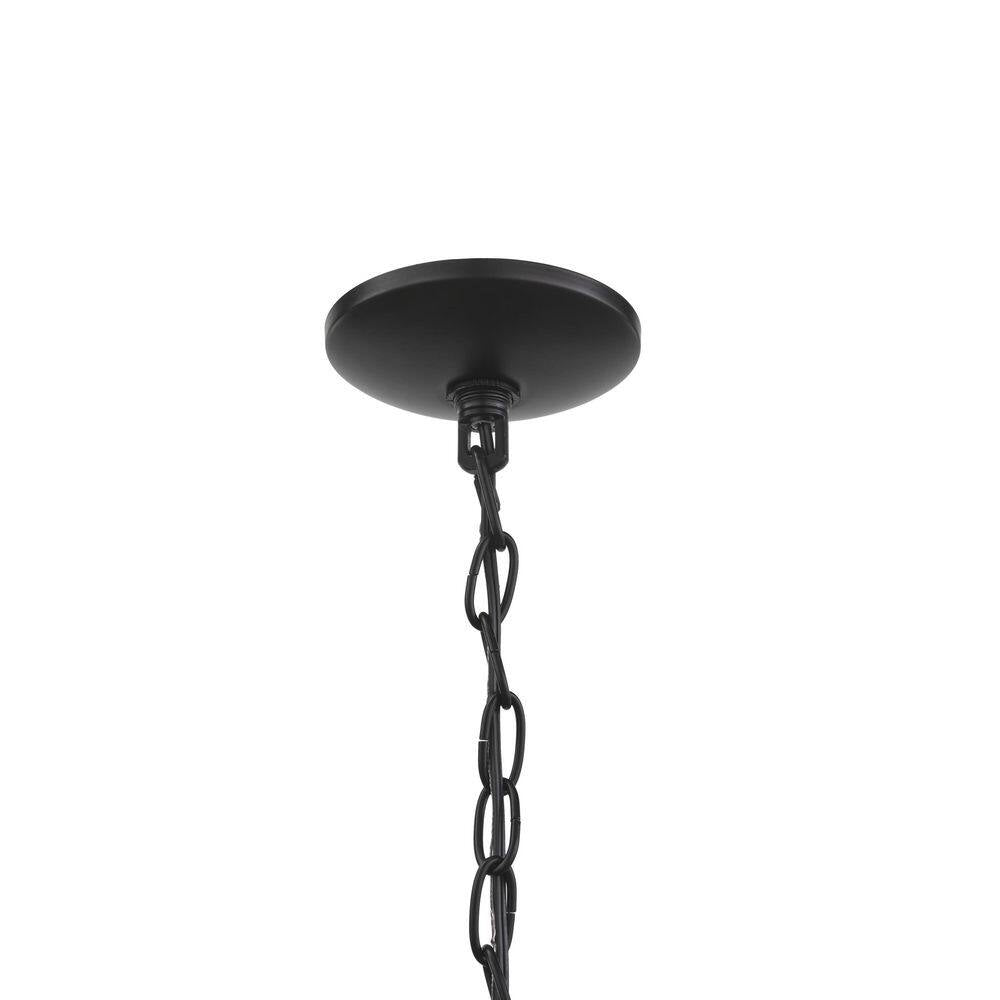 Ellena 5-Light Matte Black and Maple Tone Outdoor Chandelier with Seedy Glass