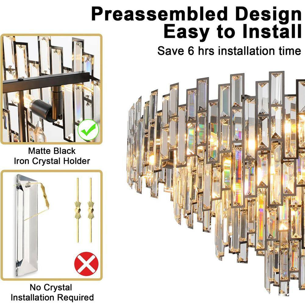 31.5" Modern Chandelier 19-Light 4-Tier Black round K9 Crystal Chandelier for Dining Room,Living Room,Entryway and Foyer