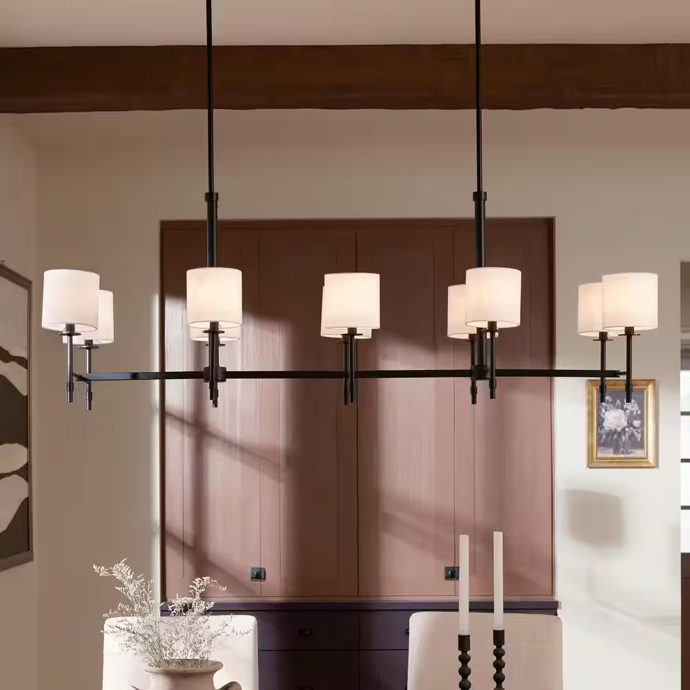 Ali 56.5 In. 10-Light Black Traditional Shaded Linear Chandelier for Dining Room