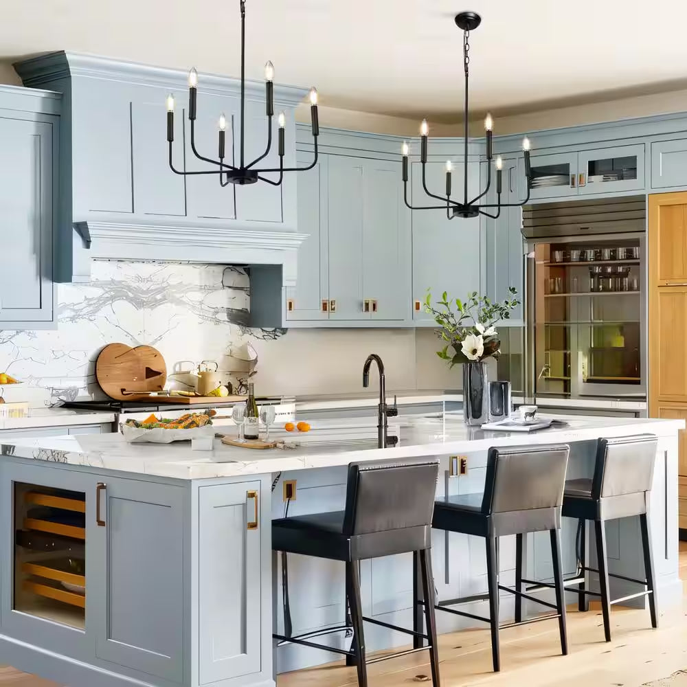 Industrial 6-Light Black Chandelier Classic Candlestick Island Light for Living Room, Kitchen Island, and Studio