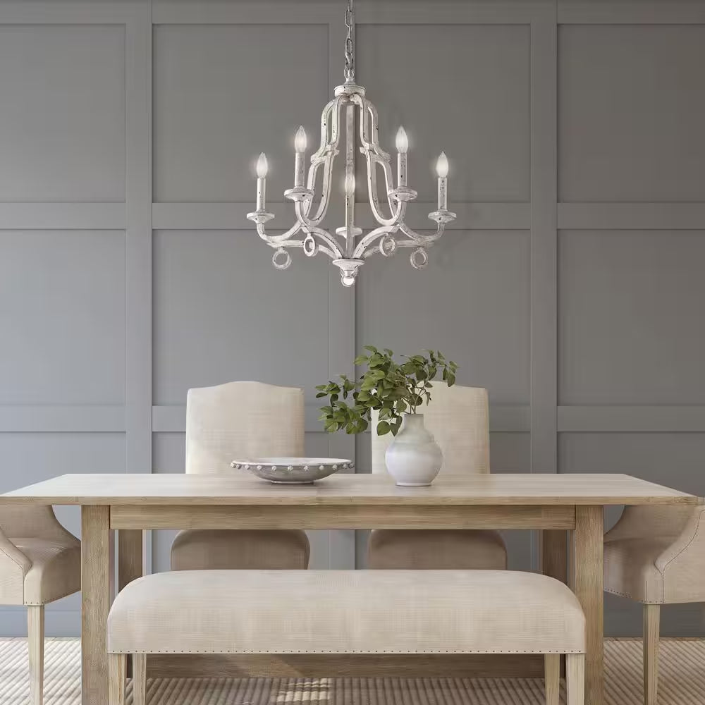 Hartsville 5-Light Antique White Farmhouse Distressed Candle Style Chandelier