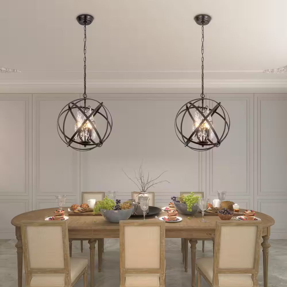 Lansing 4-Light Black Unique/Statement Globe Chandelier with Crystal