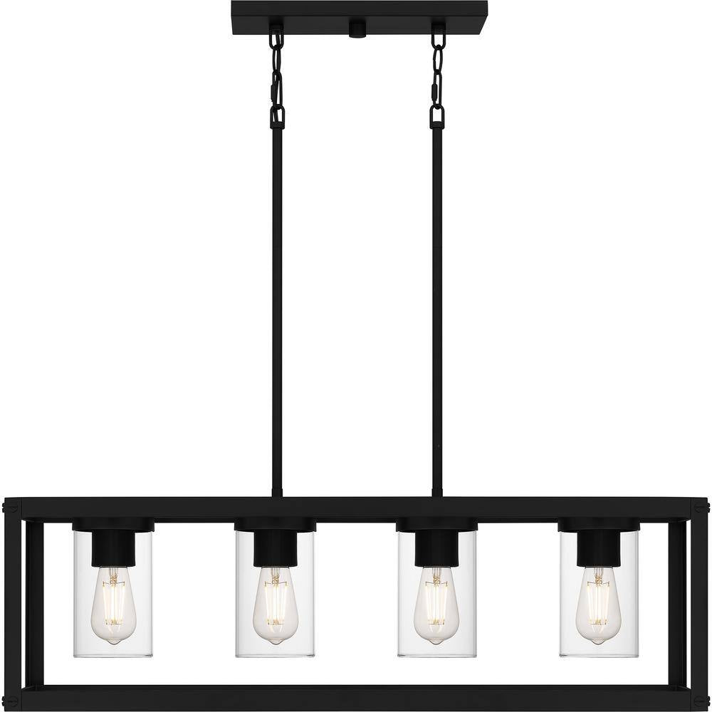 4-Light Matte Black Outdoor Linear Chandelier with Clear Glass Shades