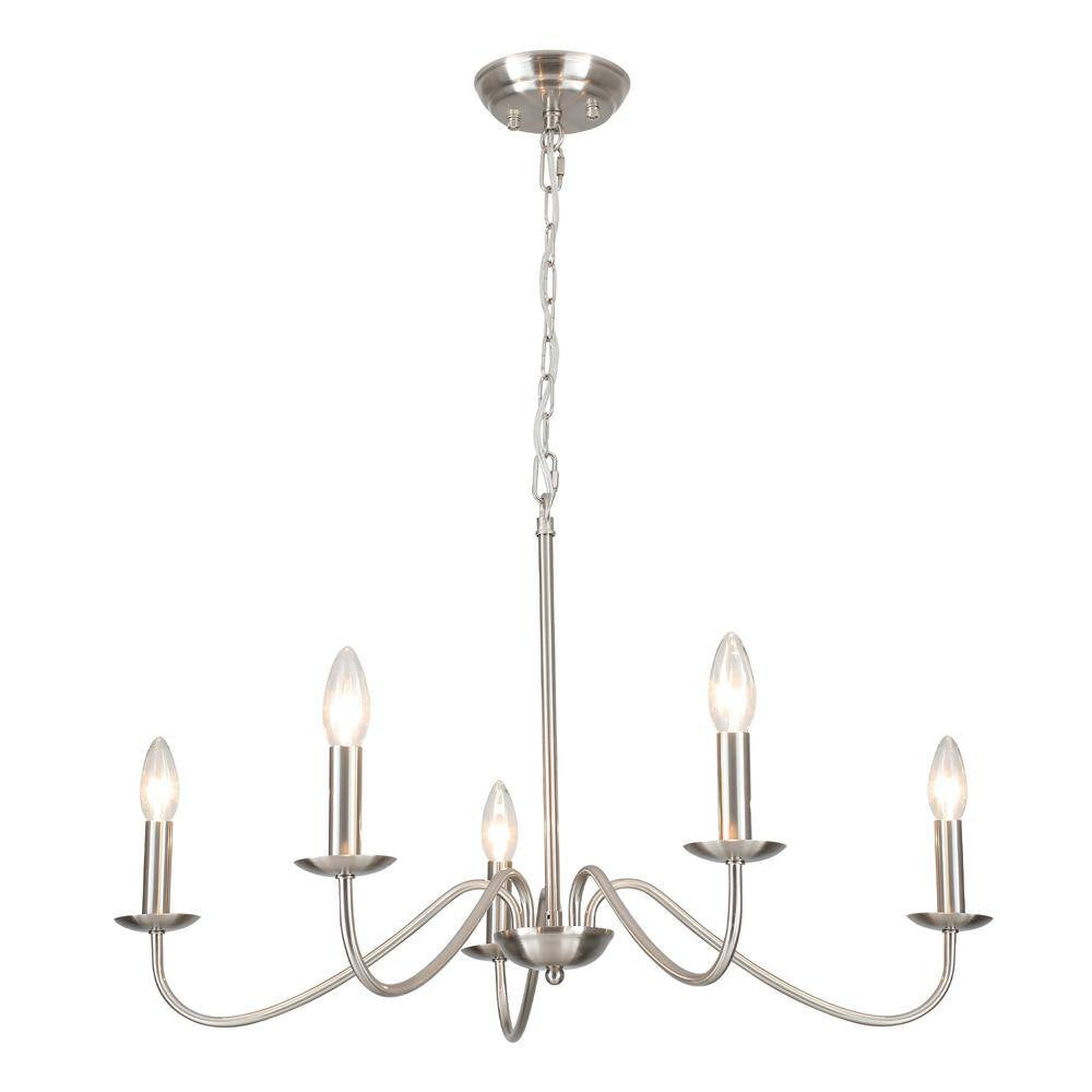 5-Light Nickel Farmhouse Chandeliers for Living Room Foyer Hallway Dining Room