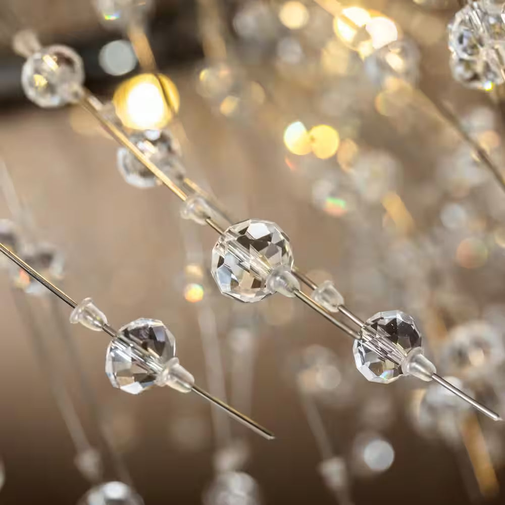 39 In. 12-Light Modern Firework Chrome Crystal Chandelier Glam round Pendant Light for Dining Room (No Bulbs Included)