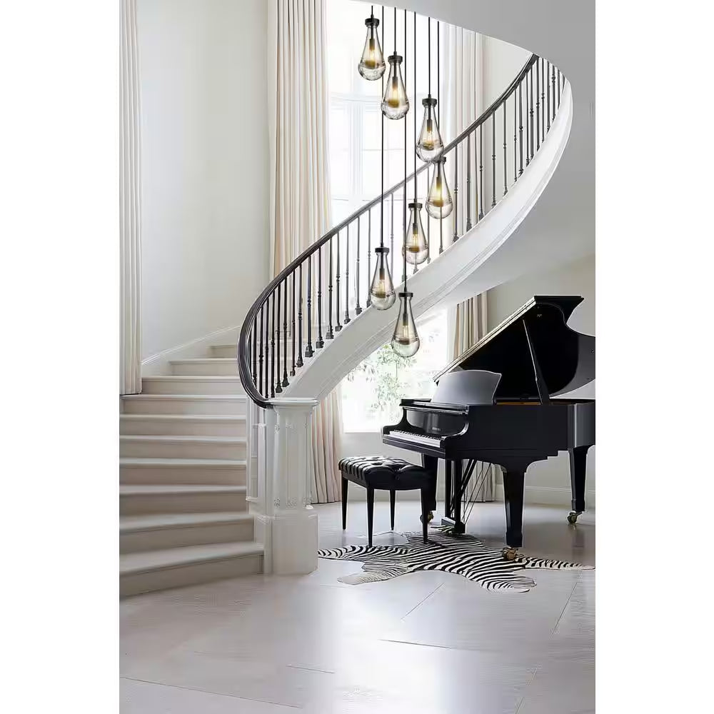 Farmhouse Chandelier 100 In. H 7-Lights Raindrop Black Chandelier for Staircase, Foyer, Living Room, Bulb Included