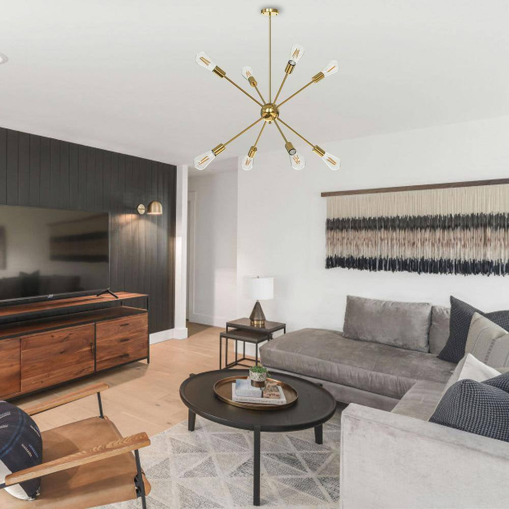 8-Light Gold Sputnik Chandeliers, Modern Ceiling Light Fixture, Farmhouse Chandelier, Kitchen Light Fixtures Pendant