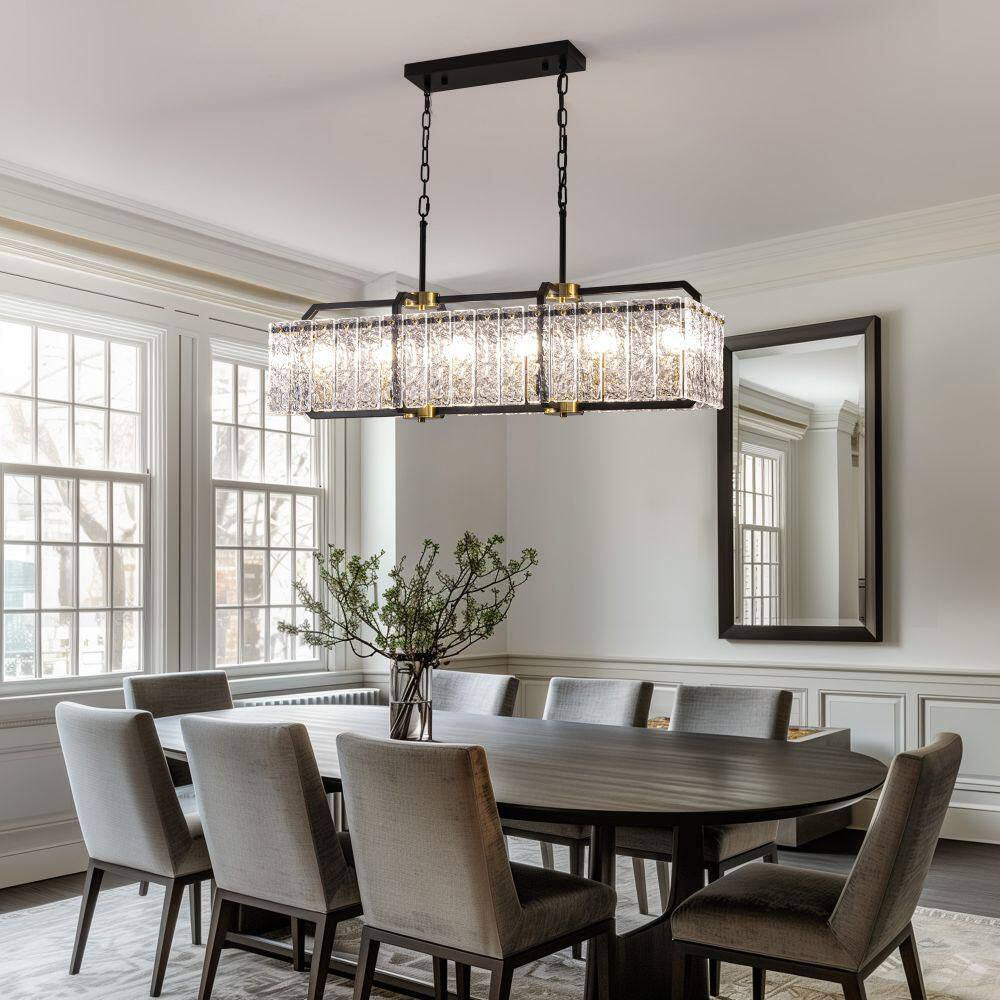 39 In. Modern 6-Light Rectangle Black Crystal Chandelier for Dinning Room
