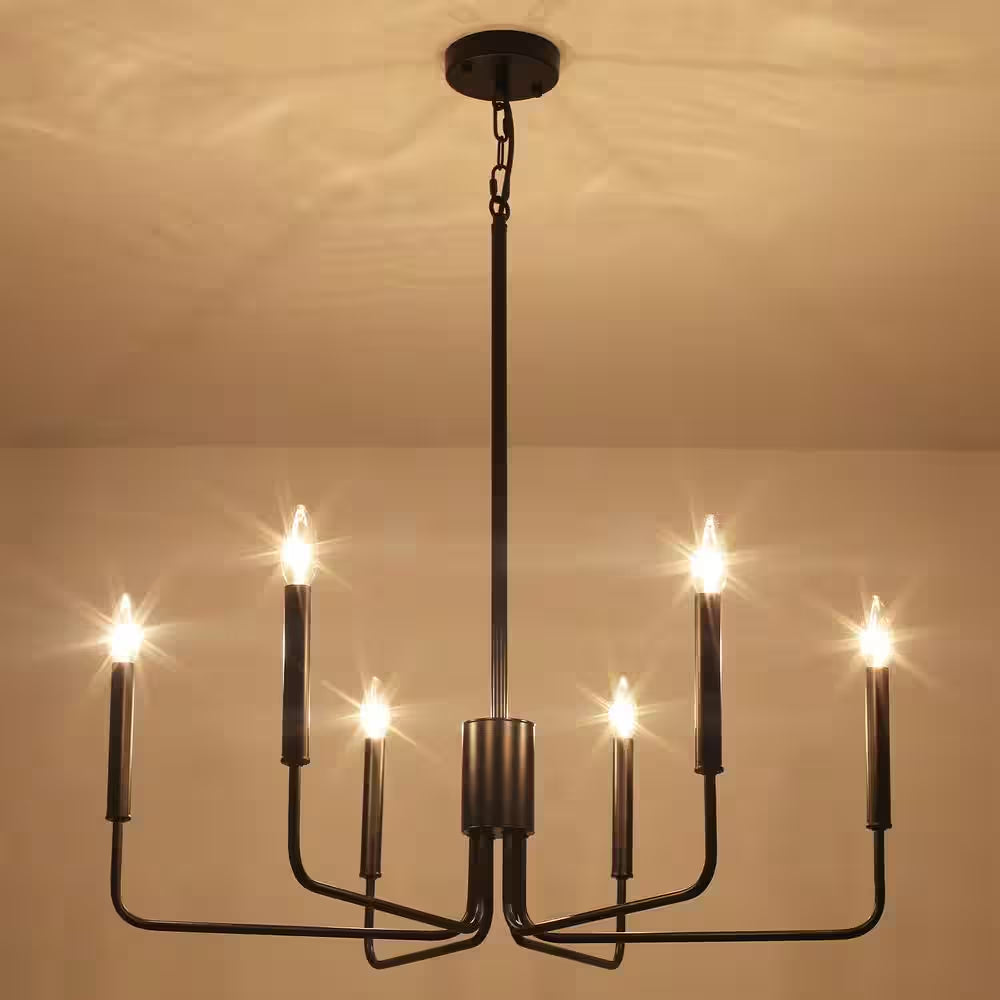 Roxsanne 6-Light Black Dimmable Classic/Traditional Chandelier Rustic Linear Candle-Style Kitchen Island Light Fixture