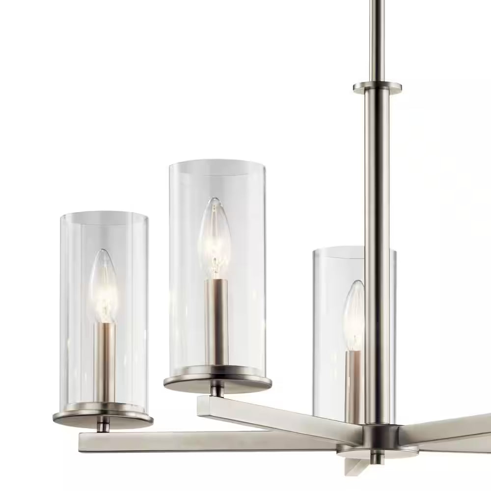 Crosby 26.25 In. 5-Light Brushed Nickel Contemporary Candlestick Cylinder Chandelier for Dining Room