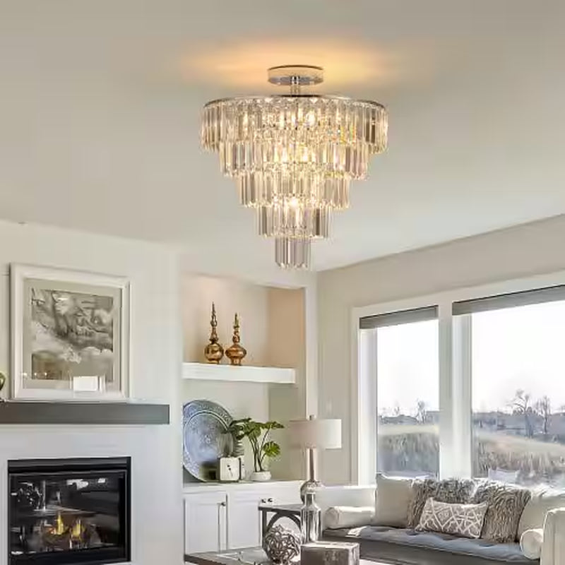10-Light Chrome Crystal 5-Tier Chandelier for Living Room, Dining Room, Bedroom, Hallway with No Bulbs Included