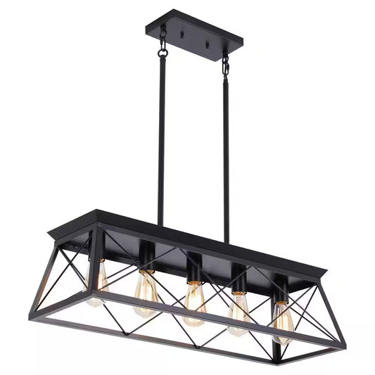 Industrial Series 5-Light Chandelier, Matte Black Finish, Modern Shape, Suitable for Living/Dining Room