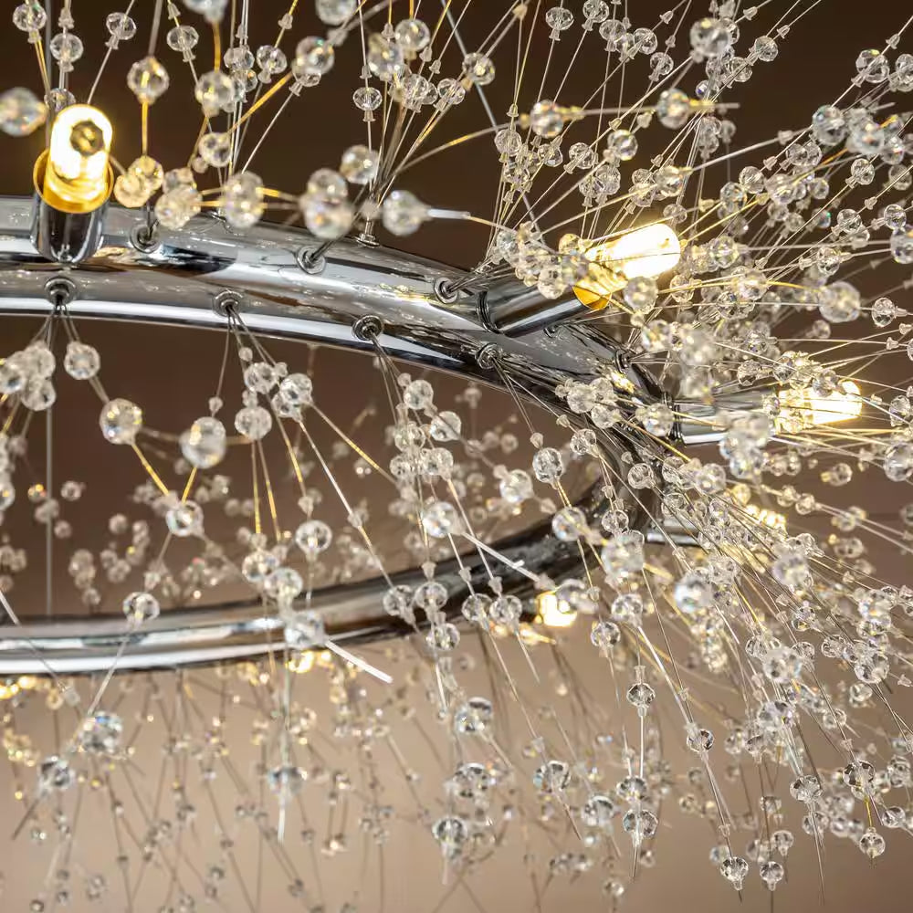 39 In. 12-Light Modern Firework Chrome Crystal Chandelier Glam round Pendant Light for Dining Room (No Bulbs Included)