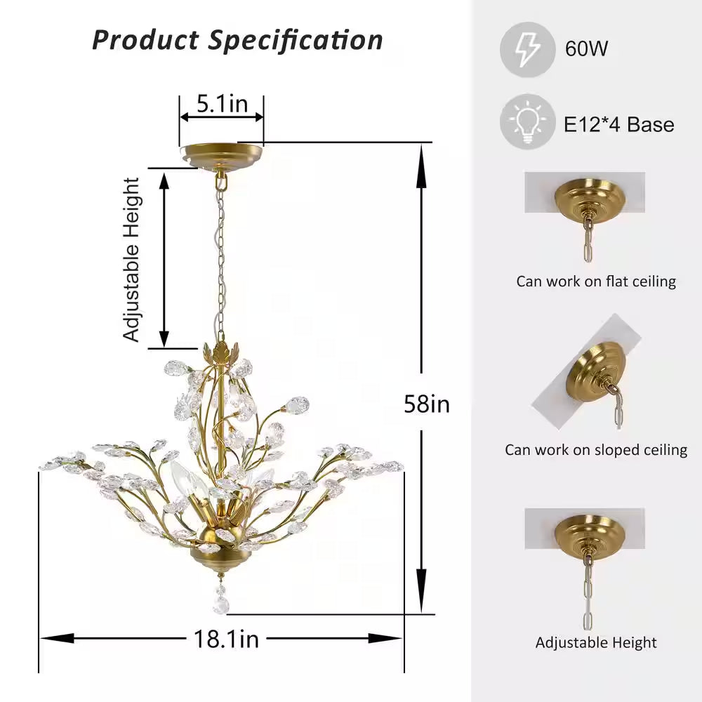 Chicago 4-Light Brass Unique Classic/Traditional Chandelier with Crystal Accents