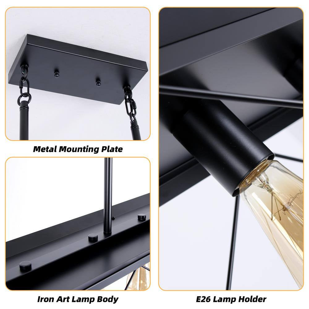 Industrial Series 5-Light Chandelier, Matte Black Finish, Modern Shape, Suitable for Living/Dining Room