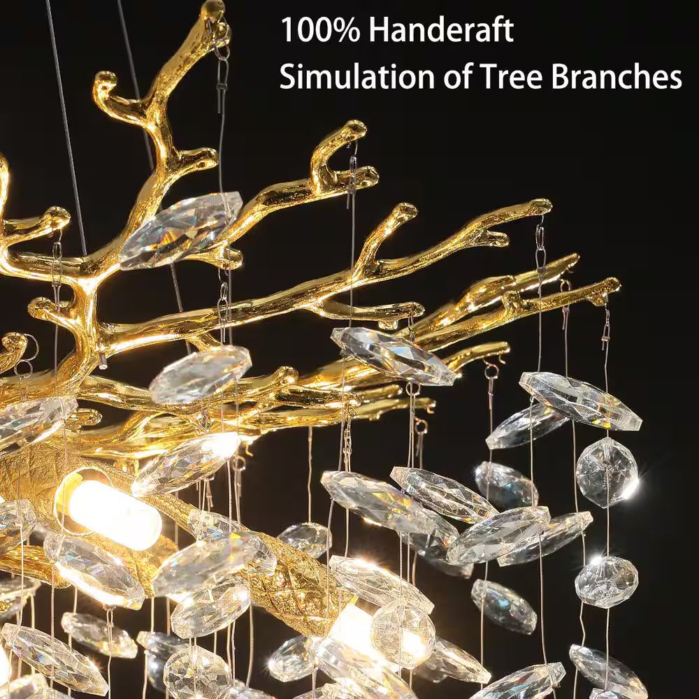 Modern Chandelier 118 In. 28-Light Crystal Gold Chandelier for Foyer, Living Room, Multiple Tiers Chandelier