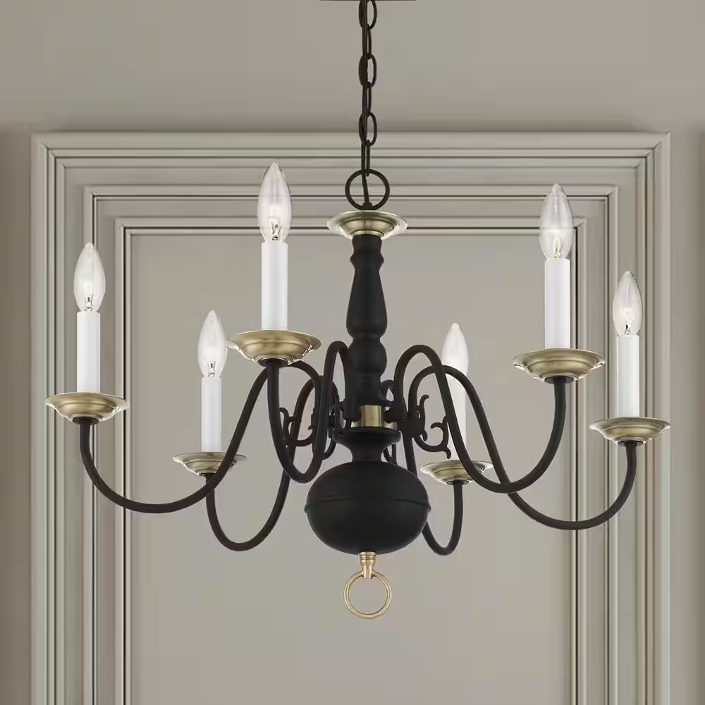 Yorkhaven 6-Light Black with Antique Brass Accents Chandelier