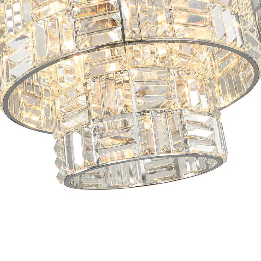 Luz 11-Light 3-Tier round Crystal Chandelier Chrome Finish round with Crystal for Living Room