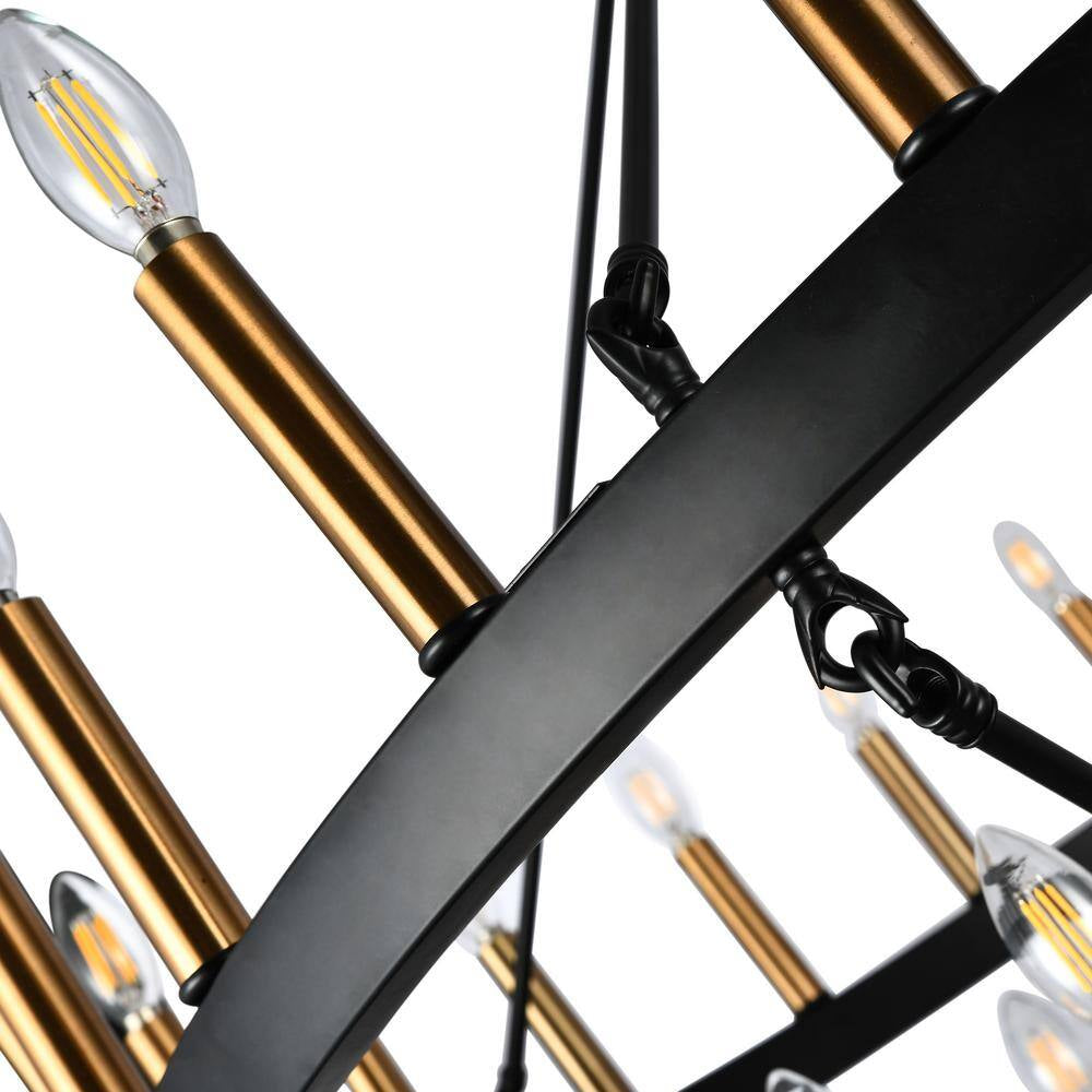 47.24 In. 36-Light round Black Wagon Wheel Chandelier Large Farmhouse 2-Tier Chandeliers