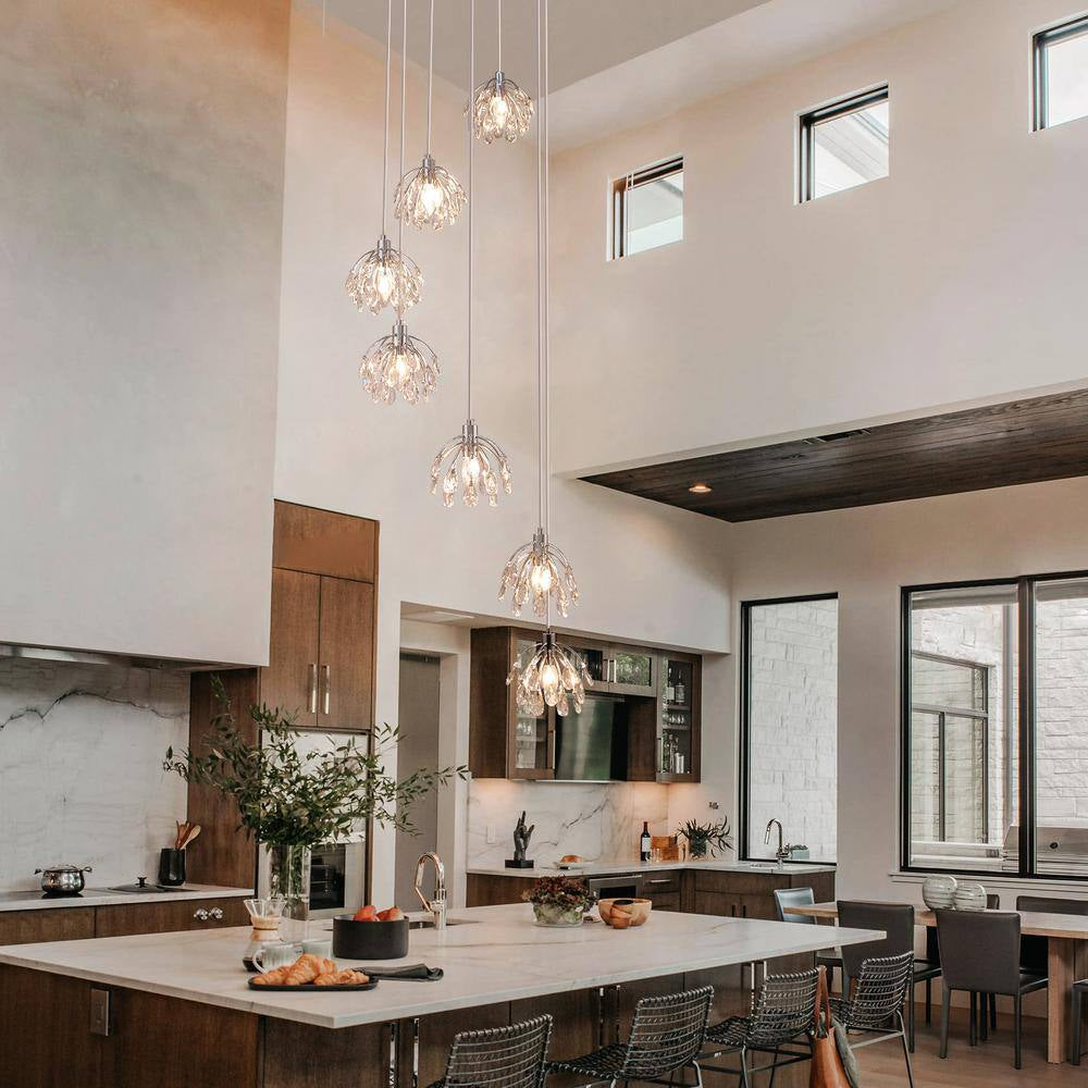 Adelman 7-Light Dimmable Modern Chrome Crystal Chandelier for Stairs Foyer High Ceiling Living Room