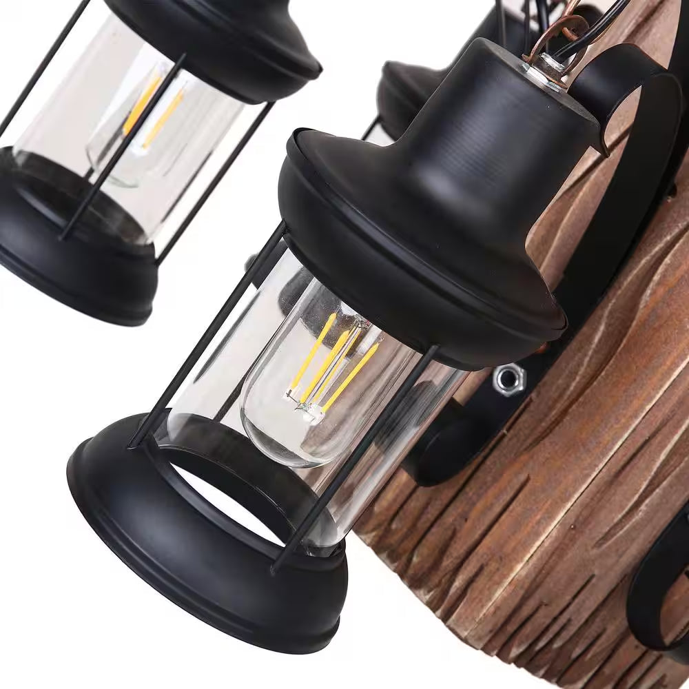 23 In. 6-Light Black Retro Rustic Wooden Chandelier for Dining Room, No Bulbs Included