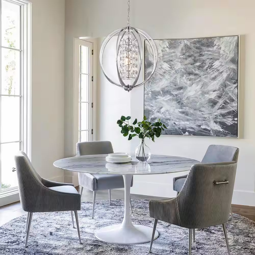 Orbit 3-Light Chrome Globe Orb Glam Chandelier with Crystal Lined Cylinder Shade