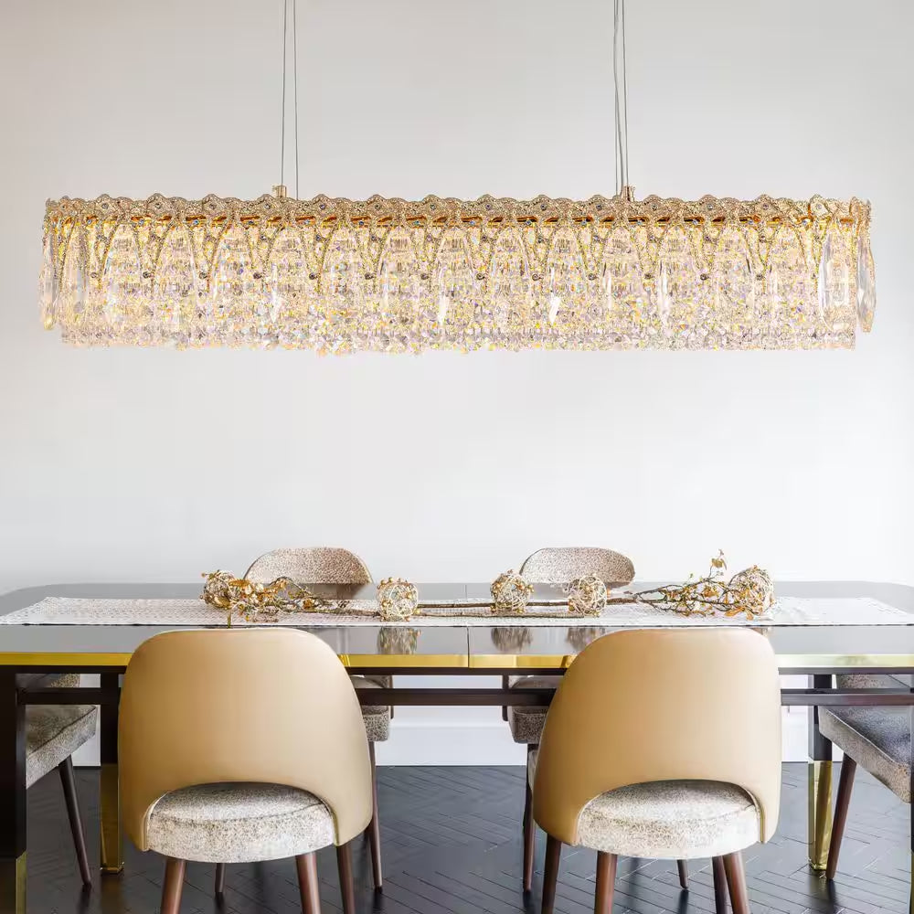 39 In. Modern Brass Crystal 1-Light Island Chandelier for Dining Room with Crystal Shades