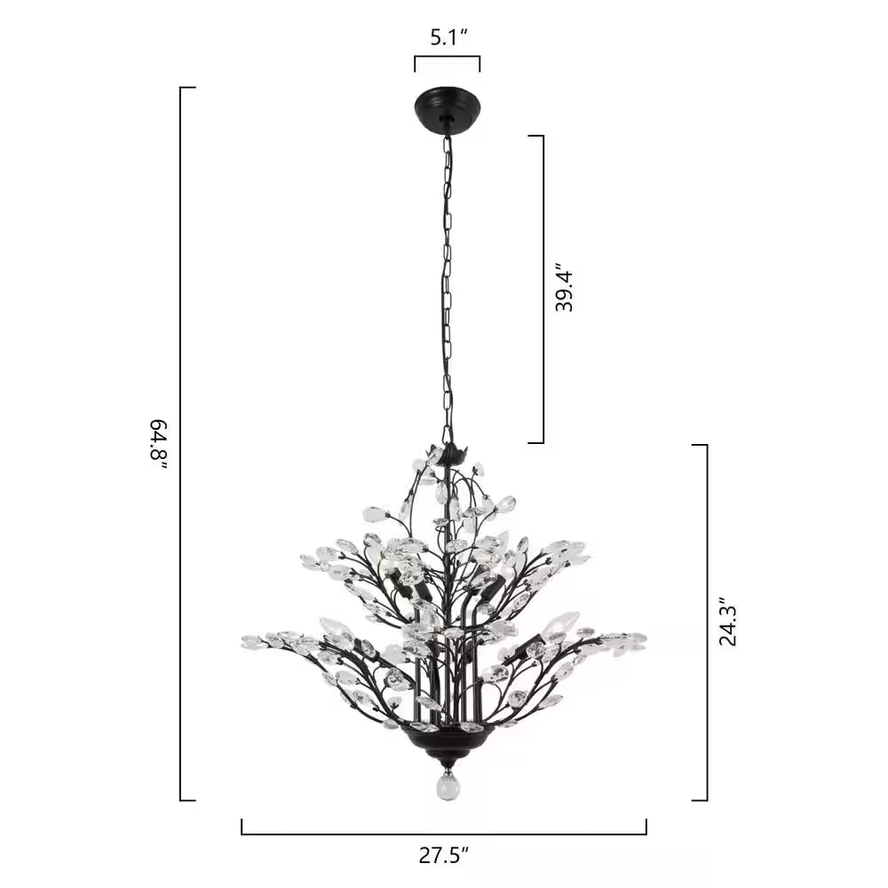 8-Light Unique Black Traditional Chandelier with Modern Crystal Accents