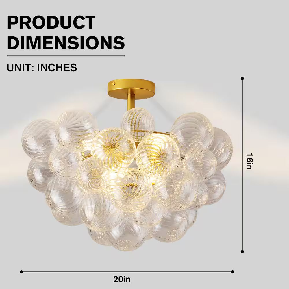 6-Light Glass Bubble Ball Cluster Globe Golden Chandelier for Kitchen Island Living Room Bedroom with LED Bulb Included