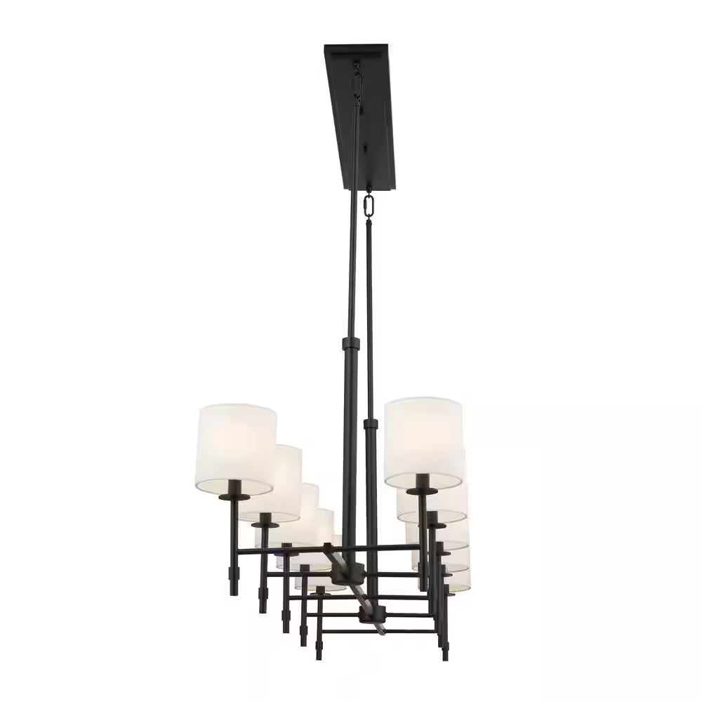 Ali 56.5 In. 10-Light Black Traditional Shaded Linear Chandelier for Dining Room