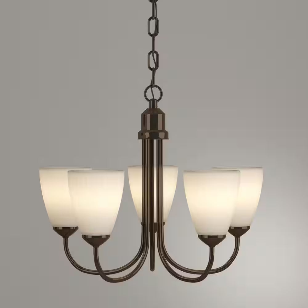 Gather Collection 5-Light Antique Bronze Etched Glass Traditional Chandelier Light