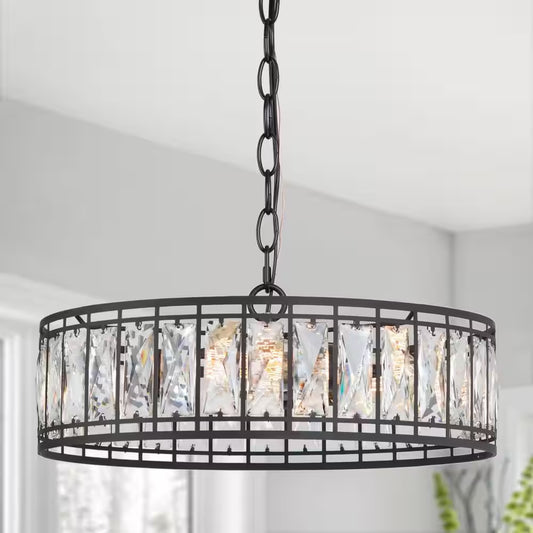Cristallo 15.5 in 3-Light Modern Black Chandelier with Glam Crystal Shade Transitional Empire Dining Room Island Pendant