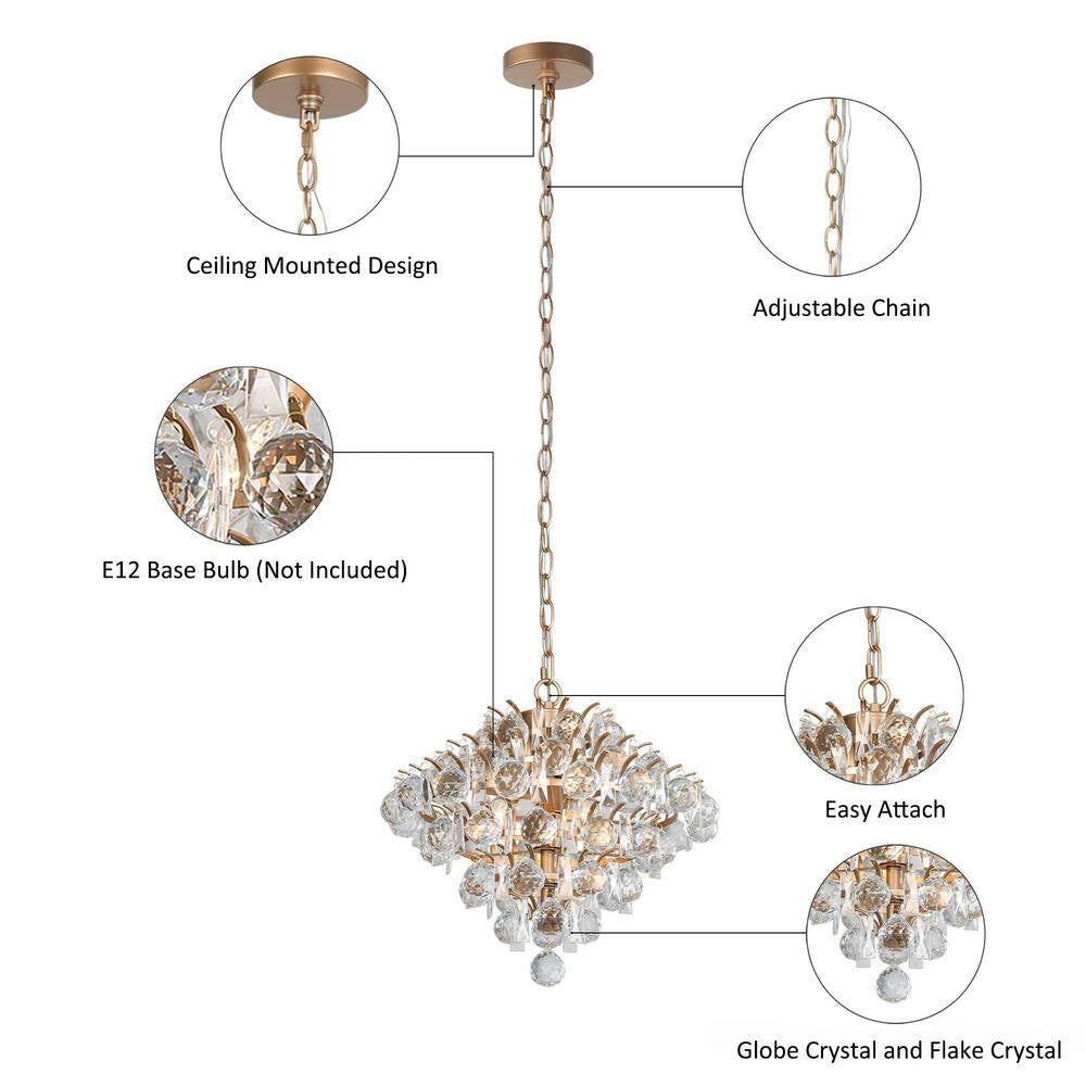 Drops Crystal Chandelier, 3-Light Modern Farmhouse Gold Kitchen Chandelier Pendant Light for Dining Living Room