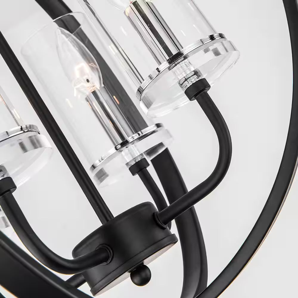 Springfield 4 -Light Shaded Globe Black Chandelier with Wrought Iron Accents