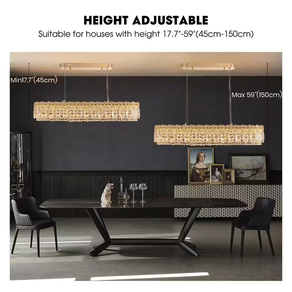 39 In. Modern Brass Crystal 1-Light Island Chandelier for Dining Room with Crystal Shades