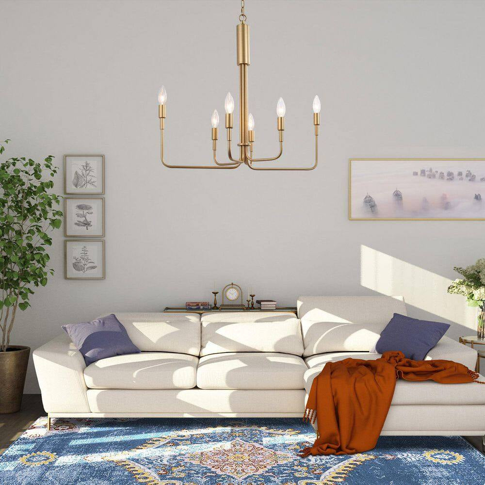 Modern 6-Light Gold Asymmetric Candlestick Chandelier Contemporary Pendant Lighting for Dining Room Kitchen Living Room