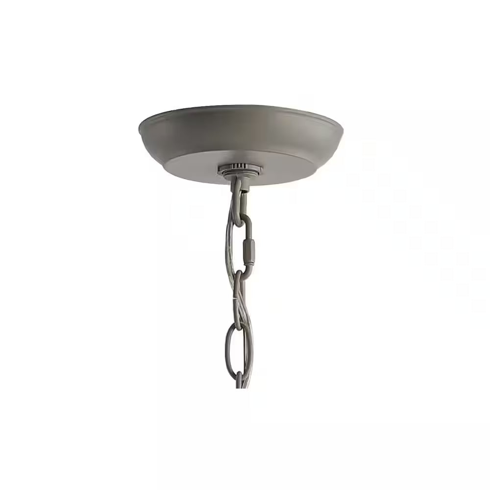 Rustica 6-Light 27 In. Grey/Natural Adjustable Greige Metal/Wood Bead LED Chandelier