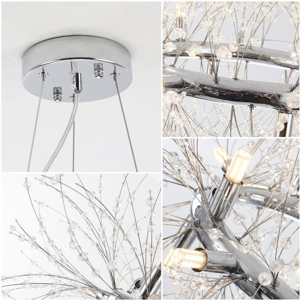 12-Light Chrome Modern Dandelion Crystal Chandelier for Dining Room and Living Room