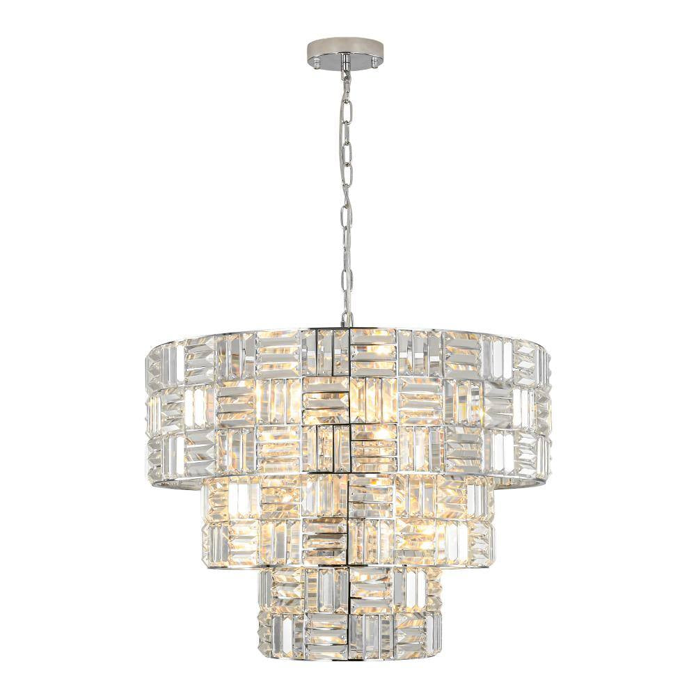 Luz 11-Light 3-Tier round Crystal Chandelier Chrome Finish round with Crystal for Living Room