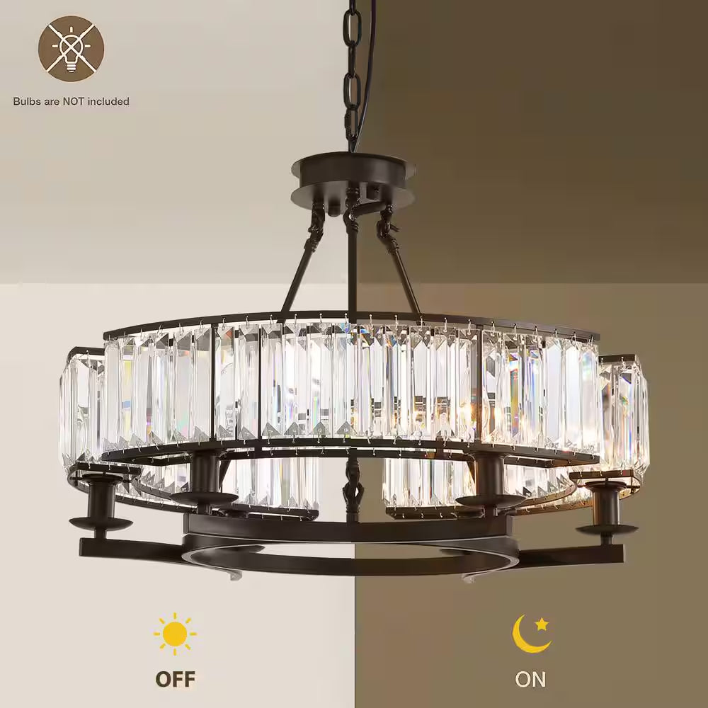 Modern Crystal Chandelier 26 In. 6-Light Black Drum Pendant Lighting Ceiling Semi Flush Mount