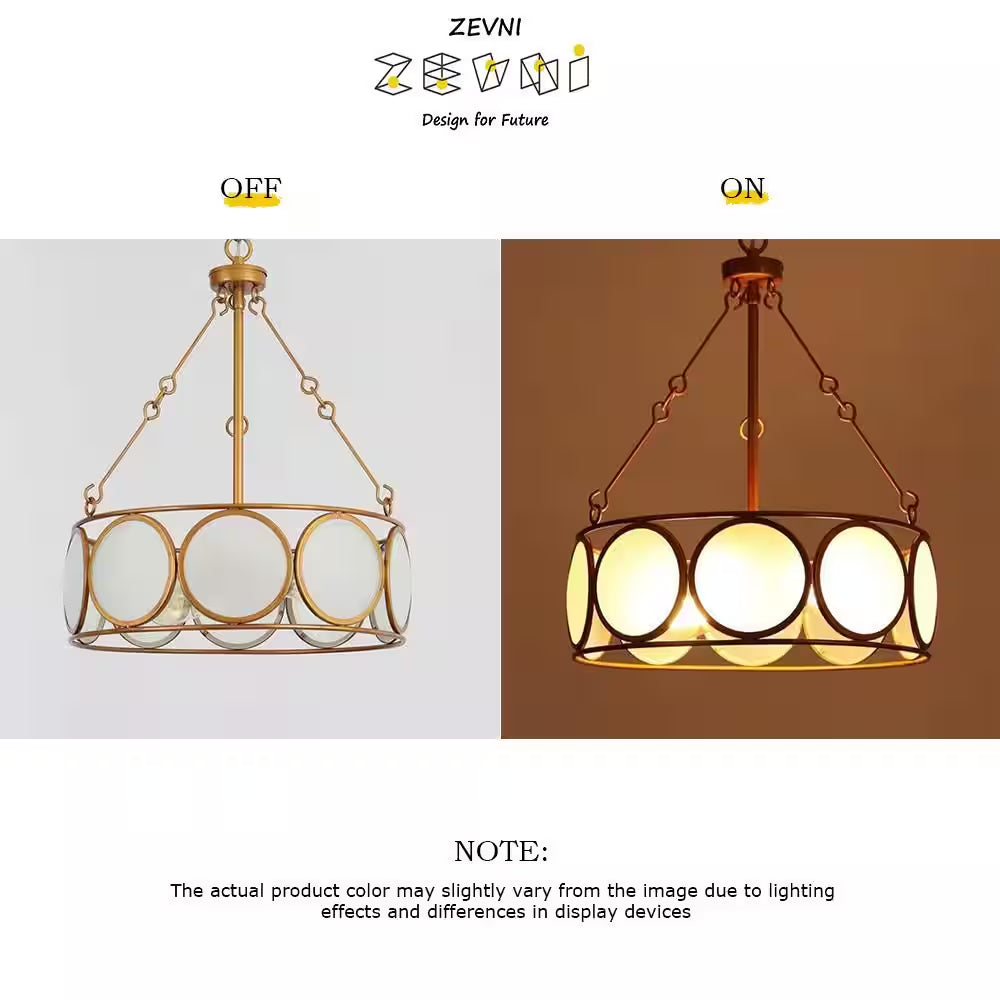 3-Light Antique Gold Modern Pendant Light, Frosted Glass round Chandelier, Transitional Dining Room Drum Chandelier