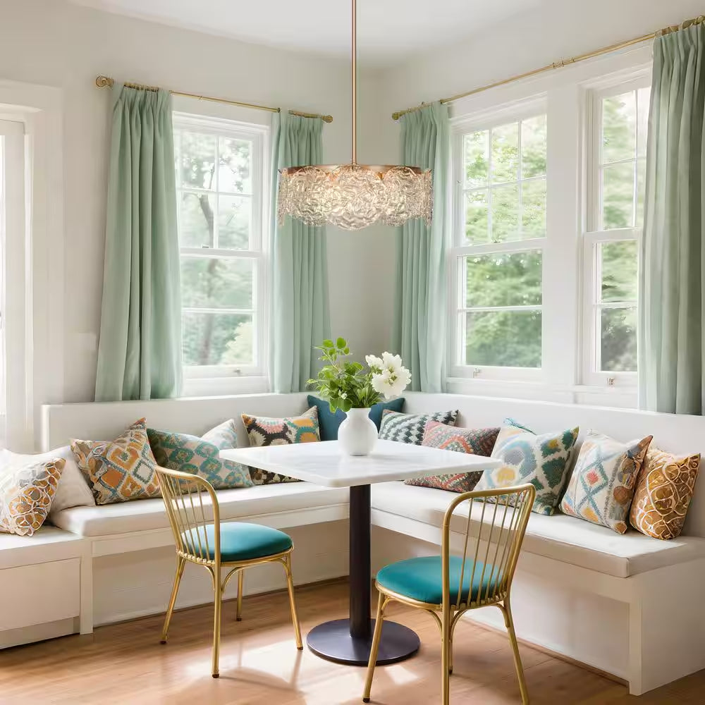 Wavelet 5-Light Dark Gold round Chandelier Lighting, Mid-Century Modern Pendant Light with Water Ripple Glass Shade