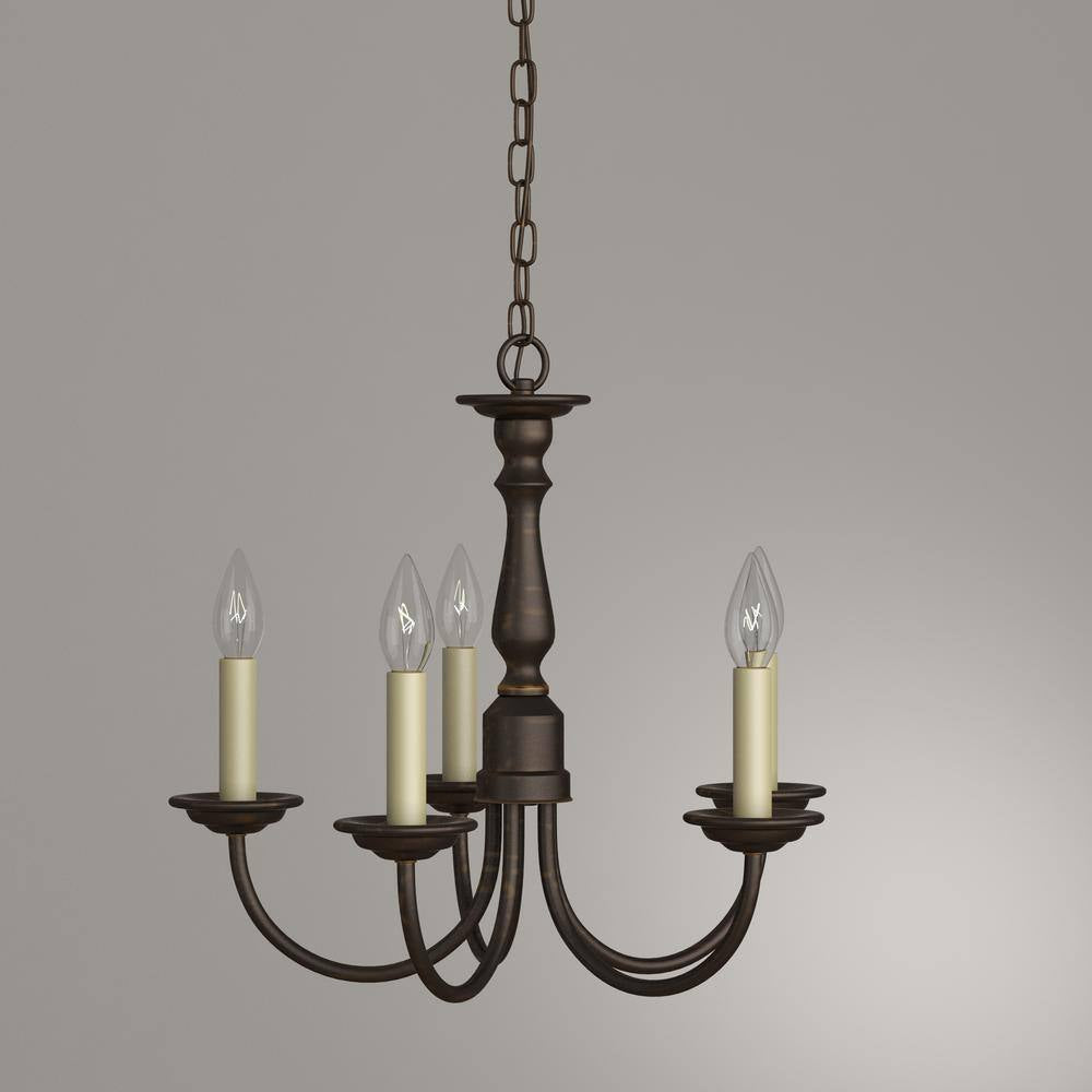Five-Light Antique Bronze Ivory Candles Traditional Chandelier Light