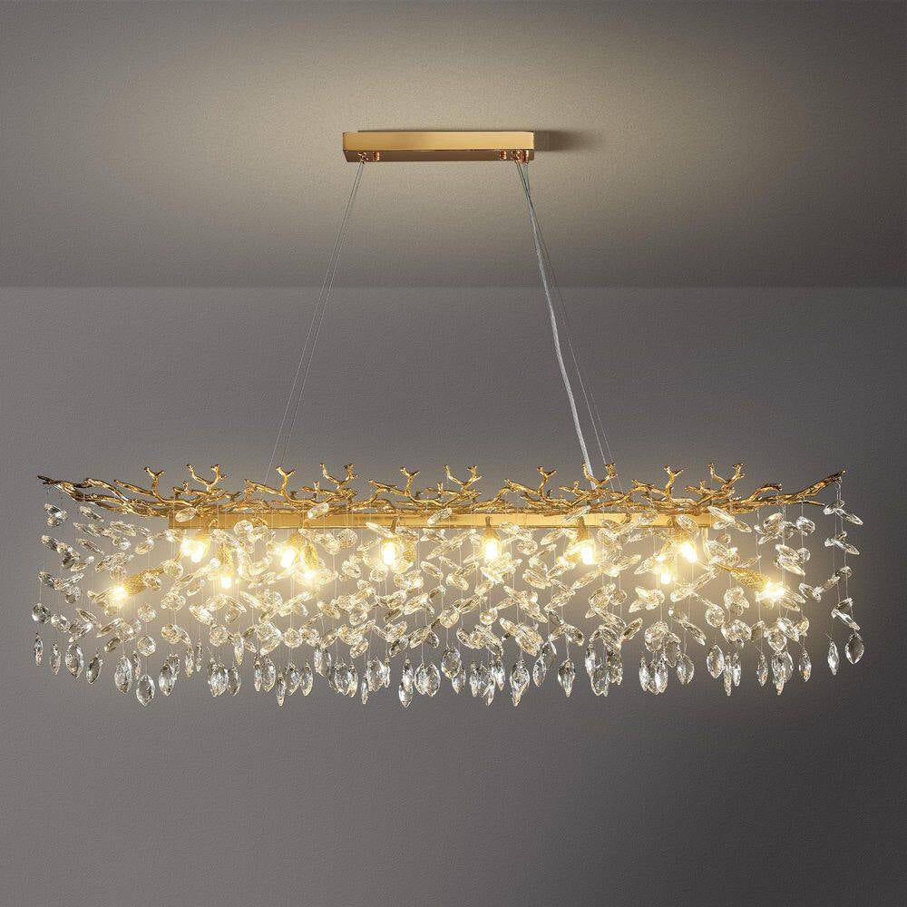 47.2 In. Modern 14-Lights Gold Luxury Crystal Linear Chandelier for Dining Room