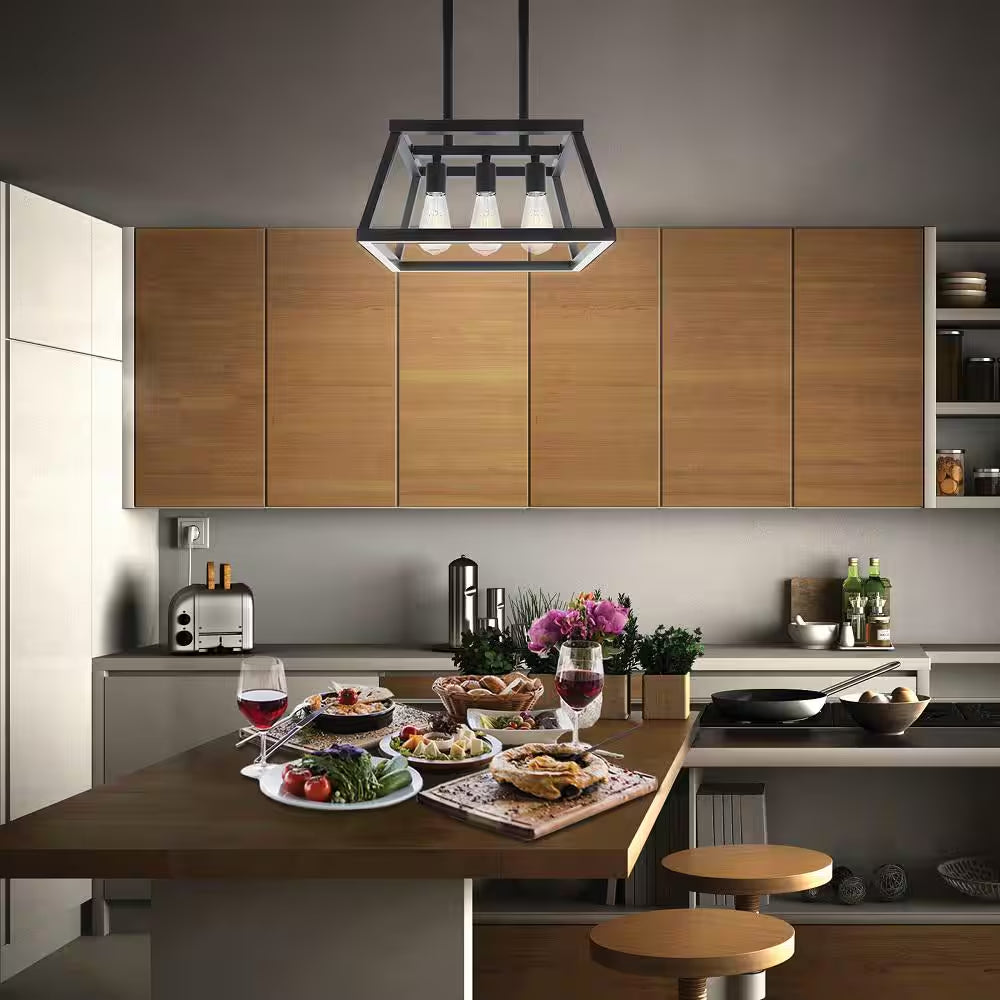 Katalyst 60-Watt 3-Light Matte Black Modern Adjustable CCT and 3-Light Modes Integrated LED Chandelier Light