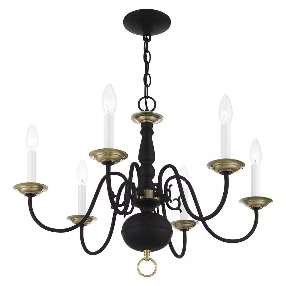 Yorkhaven 6-Light Black with Antique Brass Accents Chandelier