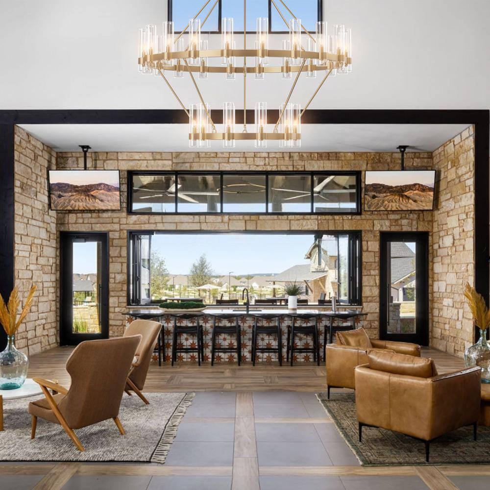 Modern Chandelier 60 In. 30-Light Gold Wagon Wheel Chandelier for Dinning Room, Foyer, Living Room, Staircase