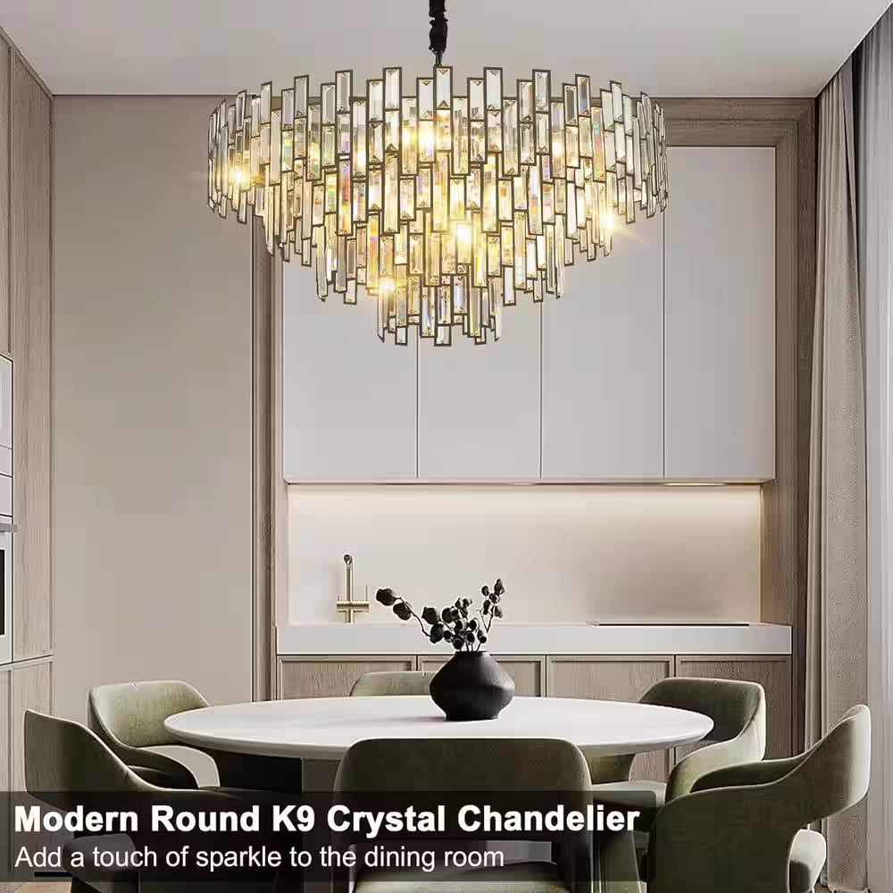 31.5" Modern Chandelier 19-Light 4-Tier Black round K9 Crystal Chandelier for Dining Room,Living Room,Entryway and Foyer